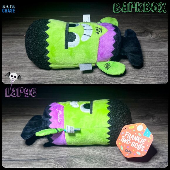 NWT Bark Box Frankie Two Bolts Frankenstein Halloween Plush Green Sz L Dog Toy - Picture 3 of 10